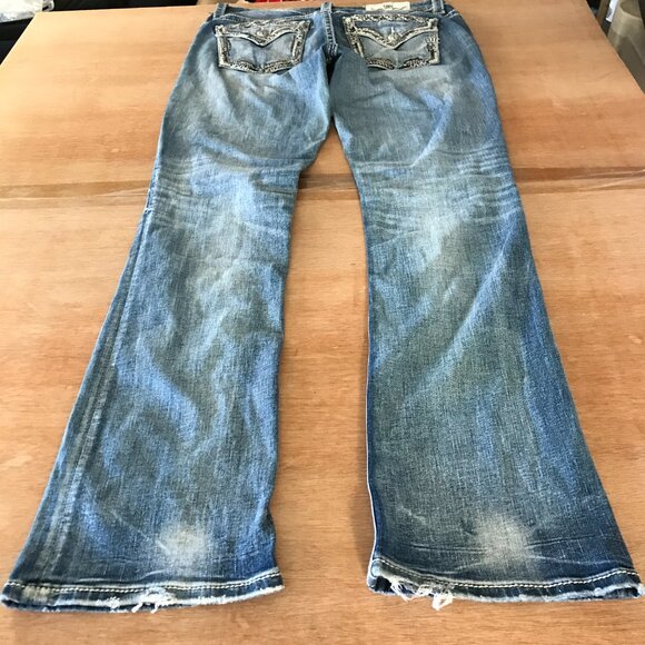 Miss Me Bootcut Jeans Women 31 Blue Mid Rise Flap Pockets Rhinestone Medium Wash - Picture 3 of 16